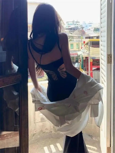 Sexy Hollow Butterfly Backless Maxi Dress for Women Elegant Summer Party Sundress